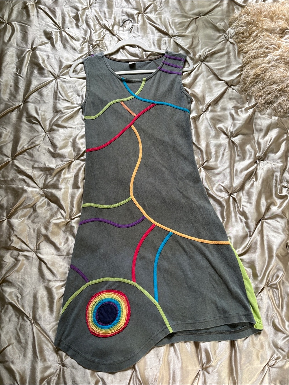 100% cotton vintage green Dress with Multicolor Trim